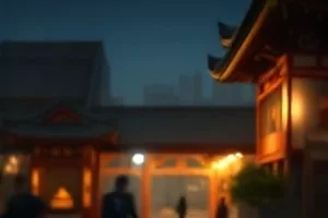 雨停之后的街道积水映出招牌灯光